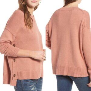 Madewell Brownstone Button Side Oversized Sweater Dusty Pink S